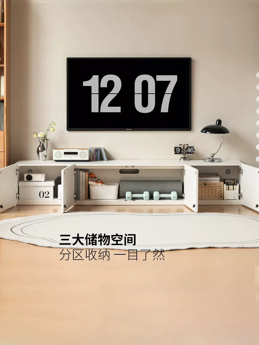 实木电视柜奶油风白色落地储物柜小户型客厅简约地柜矮柜